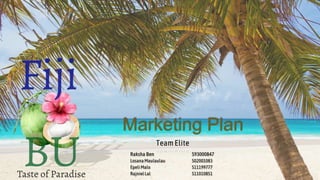 Team Elite
Marketing Plan
Raksha Ben
Losana Maulaulau
Epeli Malo
Rajniel Lal
S93000847
S02001083
S11199777
S11010851
 