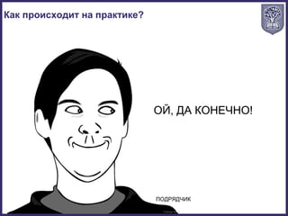 Как происходит на практике?
ПОДРЯДЧИК
ОЙ, ДА КОНЕЧНО!
 