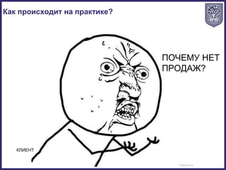 Как происходит на практике?
ПОЧЕМУ НЕТ
ПРОДАЖ?
КЛИЕНТ
 