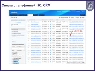 Связка с телефонией, 1С, CRM
 