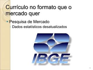 Currículo no formato que o mercado quer Pesquisa de Mercado Dados estatísticos desatualizados 