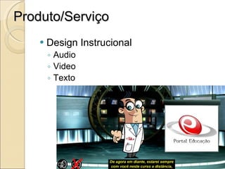 Produto/Serviço Design Instrucional Audio Video Texto 