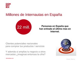 Millones de Internautas en España 22 mill. Personas en España que han entrado el último mes en Internet. (Fuente: Red.es) ...