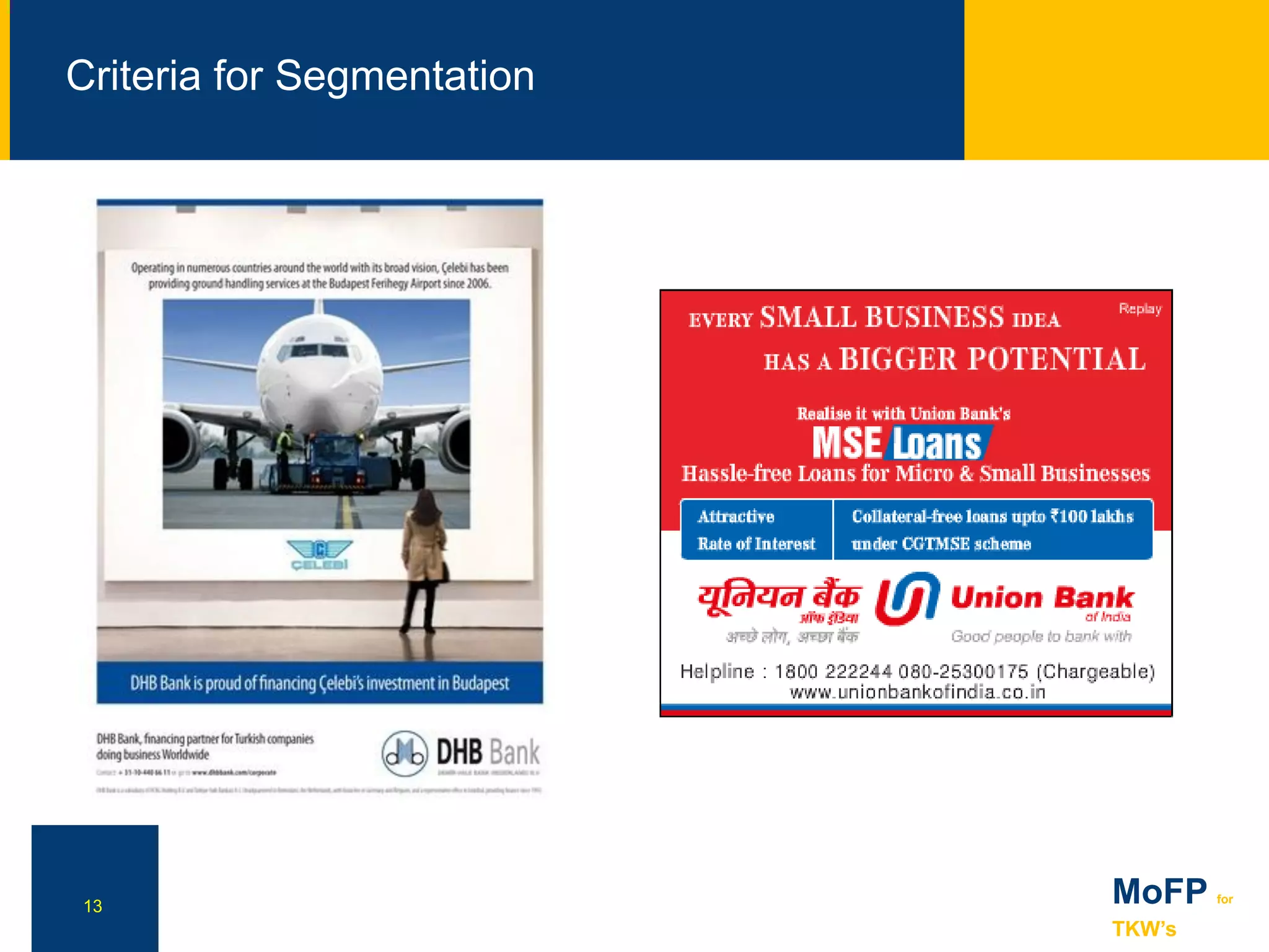 NN
Criteria for Segmentation
13 MoFP for
TKW’s
 