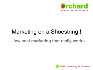 Marketing on a Shoestring !
… low cost marketing that really works




                         fruitful marketing for business
 