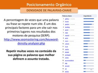 Posicionamento OrgânicoSERP > METADADOSTítuloDescriçãoPalavras-Chave32