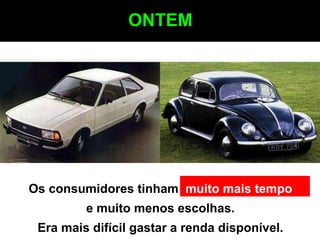 ONTEM




Os consumidores tinham muito mais tempo
         e muito menos escolhas.
 Era mais difícil gastar a renda disponível.
 