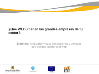 ¿Qué WEBS tienen las grandes empresas de tu sector?. Ejercicio:  Analízalas y saca conclusiones y ventajas que puedas aportar a tu web 