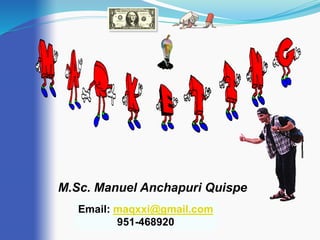 M.Sc. Manuel Anchapuri Quispe
Email: maqxxi@gmail.com
951-468920
 