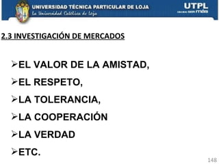 2.3 INVESTIGACIÓN DE MERCADOS EL VALOR DE LA AMISTAD,  EL RESPETO,  LA TOLERANCIA,  LA COOPERACIÓN LA VERDAD ETC. 