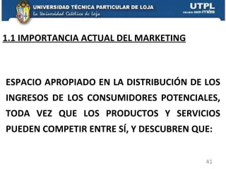 1.1 IMPORTANCIA ACTUAL DEL MARKETING ESPACIO APROPIADO EN LA DISTRIBUCIÓN DE LOS INGRESOS DE LOS CONSUMIDORES POTENCIALES, TODA VEZ QUE LOS PRODUCTOS Y SERVICIOS PUEDEN COMPETIR ENTRE SÍ, Y DESCUBREN QUE: 