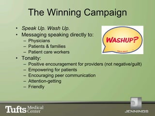 The Winning Campaign <ul><li>Speak Up. Wash Up.   </li></ul><ul><li>Messaging speaking directly to: </li></ul><ul><ul><li>...