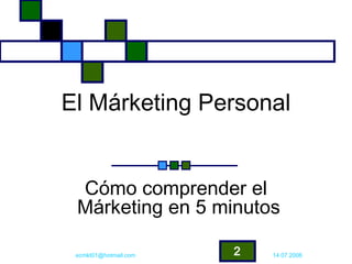 El Márketing Personal


 Cómo comprender el
 Márketing en 5 minutos

 ecmkt01@hotmail.com   2   14.07.2006
 