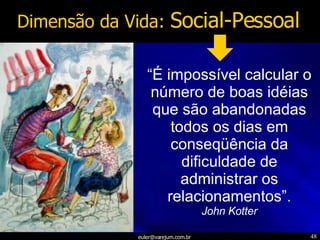 Dimensão da Vida:  Social-Pessoal “ É impossível calcular o número de boas idéias que são abandonadas todos os dias em conseqüência da dificuldade de administrar os relacionamentos”. John Kotter 