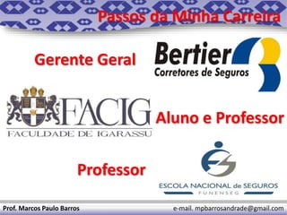 Passos da Minha Carreira 
Gerente Geral 
Aluno e Professor 
Professor 
Prof. Marcos Paulo Barros e-mail. mpbarrosandrade@g...