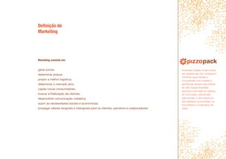 Marketing consiste em:
gerar lucros;
determinar preços;
propor a melhor logistica;
determinar o mercado alvo;
captar novos consumidores;
buscar a fidelização de clientes;
desenvolver comunicação midiatica;
suprir as necessidades sociais e economicas;
propagar valores tangíveis e intangíveis para os clientes, parceiros e colaboradores.
Definição de
Marketing
Empresas sujeitas a maior riscos
são aquelas que não conseguem
monitorar seus clientes e
concorrentes com cuidado e
aperfeiçoar sempre suas ofertas
de valor. Essas empresas
assumem uma visão de negócio
de curto prazo, direcionado
para vendas, e vão acabar por
não satisfazer os acionistas, os
funcionários e os parceiros de
canal.
 