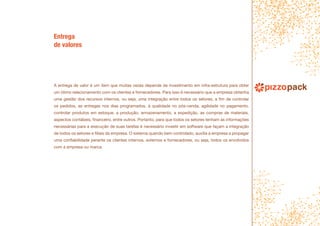 Entrega
de valores
A entrega de valor é um item que muitas vezes depende de investimento em infra-estrutura para obter
um ótimo relacionamento com os clientes e fornecedores. Para isso é necessário que a empresa obtenha
uma gestão dos recursos internos, ou seja, uma integração entre todos os setores, a fim de controlar
os pedidos, as entregas nos dias programados, à qualidade no pós-venda, agilidade no pagamento,
controlar produtos em estoque, a produção, armazenamento, a expedição, as compras de materiais,
aspectos contábeis, financeiro, entre outros. Portanto, para que todos os setores tenham as informações
necessárias para a execução de suas tarefas é necessário investir em software que façam a integração
de todos os setores e filiais da empresa. O sistema quando bem controlado, auxilia a empresa a propagar
uma confiabilidade perante os clientes internos, externos e fornecedores, ou seja, todos os envolvidos
com a empresa ou marca.
 