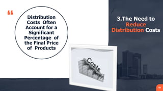 “
10
3.The Need to
Reduce
Distribution Costs
Distribution
Costs Often
Account for a
Significant
Percentage of
the Final Price
of Products
 