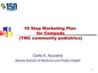1
10 Step Marketing Plan
for Compeds
(TMC community pediatrics)
Carla A. Azucena
Ateneo School of Medicine and Public Health
 