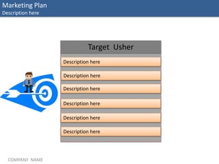 COMPANY NAME
Marketing Plan
Description here
Target Usher
Description here
Description here
Description here
Description here
Description here
Description here
 