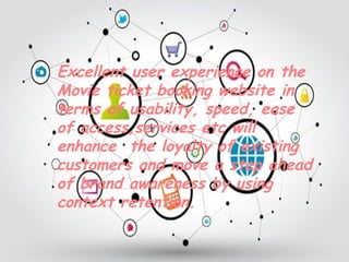 Excellent user experience on the
Movie ticket booking website in
terms of usability, speed, ease
of access,services etc will
enhance the loyalty of existing
customers and move a step ahead
of brand awareness by using
context retention.
 