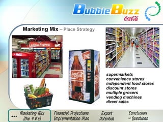 Marketing Mix  – Place Strategy supermarkets convenience stores independent food stores discount stores  multiple grocers  vending machines  direct sales 