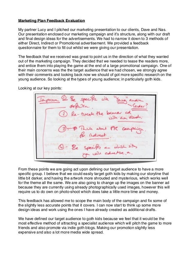 Marketing Plan Feedback Evaluation