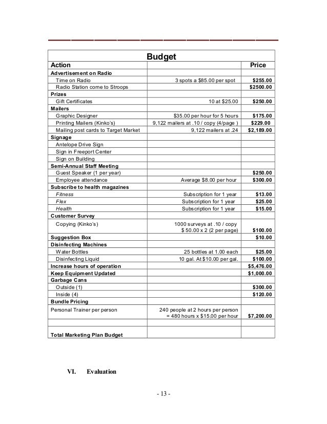 Marketing Plan for Fitness Center