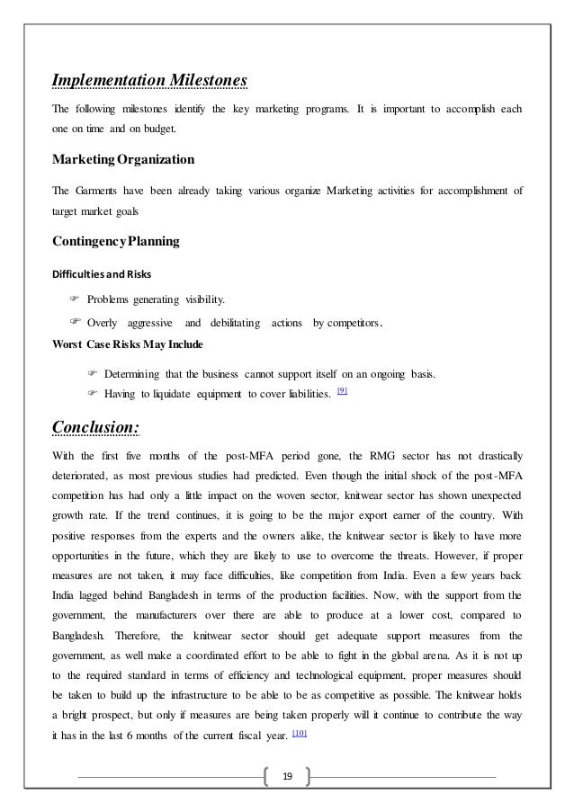 marketing plan for garment product