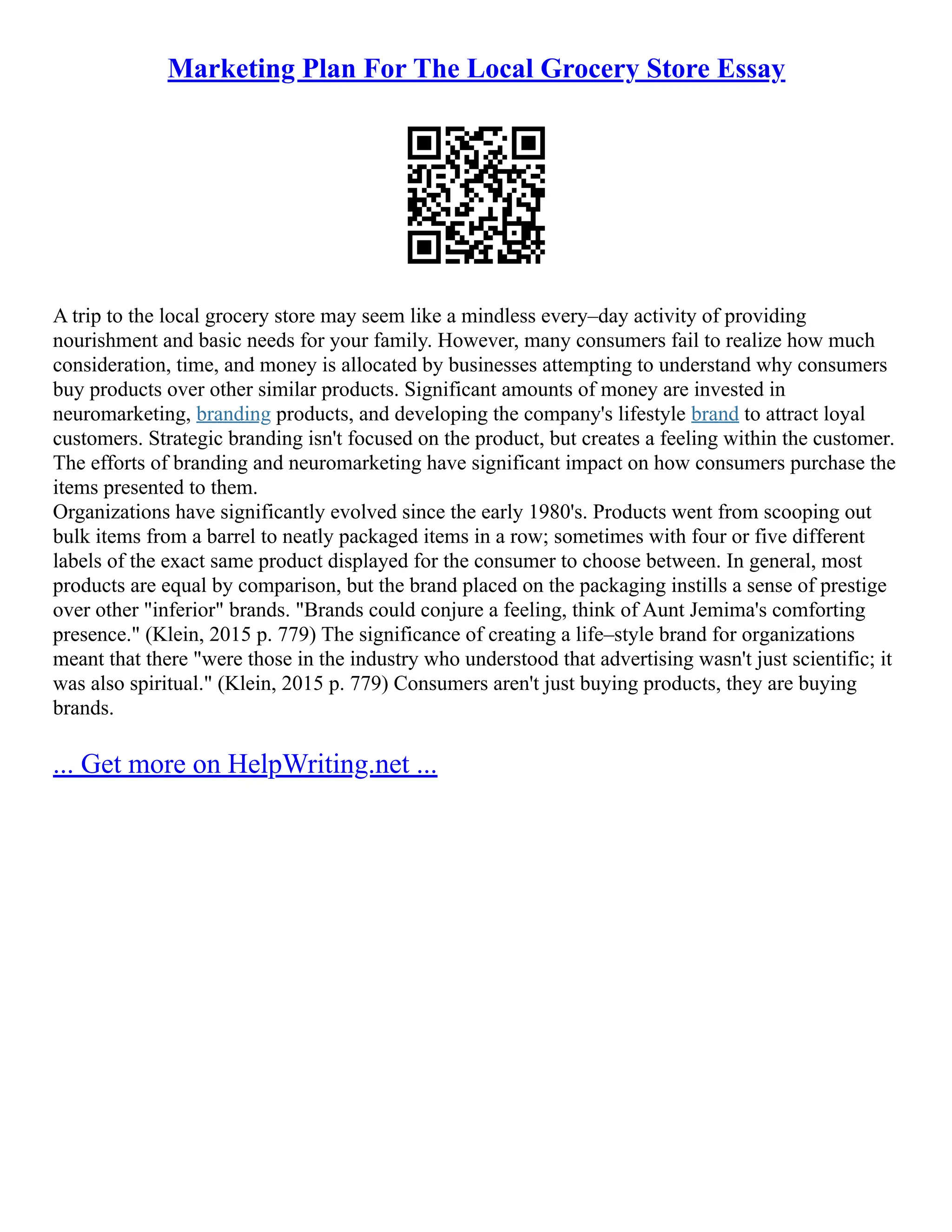 Marketing Plan For The Local Grocery Store Essay Strategies To Attract