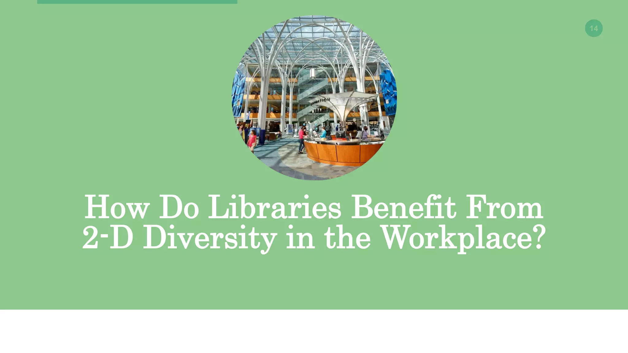 14
How Do Libraries Benefit From
2-D Diversity in the Workplace?
 