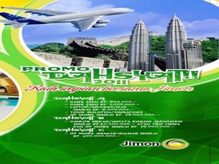 Mega Bonus di berikan dalam bentuk REWARD. Mega Bonus berlaku akumulasiMega Bonus ini di berikan bagi Anda pada posisi :Jimon Crown (JC) : Omset Group akumulasi  mencapai 40.000PV : 4% : WisataJimon Royal Crown (JRC) : omset Group akumulasi mencapai 70.000PV : 4% : Mobil Jimon Crown Ambassador (JCA) : omset Group akumulasi mencapai 105.000PV : 5% : Mobil MewahJimon Honorary Board Member (JHBM) : omset akumulasi mencapai 200.000PV : 5% : Villa5. Mega Bonus