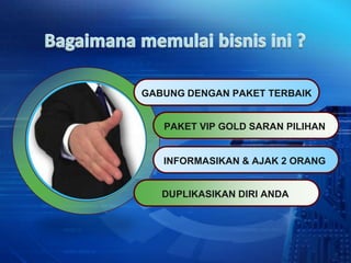 GABUNG DENGAN PAKET TERBAIK


   PAKET VIP GOLD SARAN PILIHAN


   INFORMASIKAN & AJAK 2 ORANG


   DUPLIKASIKAN DIRI ANDA
 