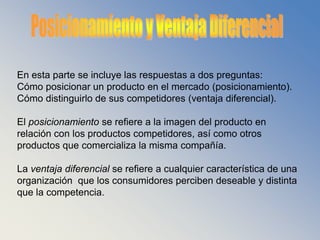 Qué es el plan de marketing estratégico? Es un documento escrito que incluye una estructura compuesta por: 1) un análisis de la situación, 2) los objetivos de marketing, 3) el posicionamiento y la ventaja diferencial, 4) la descripción de los mercados meta hacia los que se dirigirán los programas de marketing, 5) el diseño de la mezcla de marketing y 6) los instrumentos que permitirán la evaluación y control constante de cada operación planificada. 