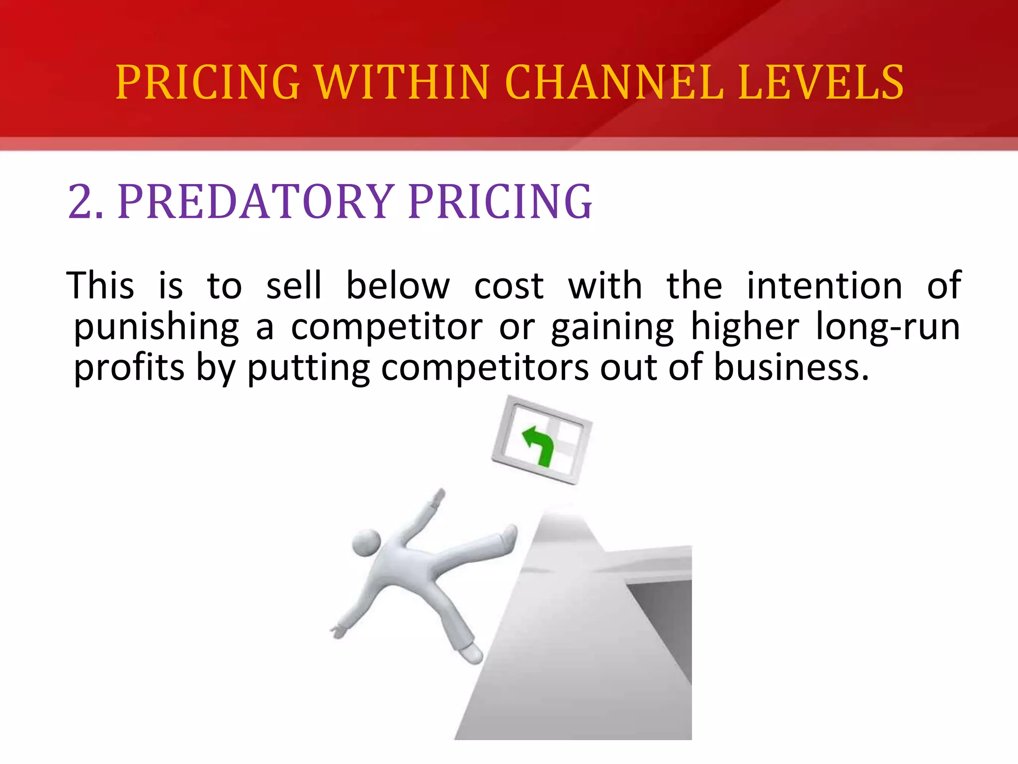 Deceptive PricingIssues in PricingProducer ARetailer ARetail PriceMaintenanceDeceptive PricingPrice-FixingPredatory PricingPrice-FixingPredatory PricingConsumerDiscriminatory PricingProducer BRetailer BUnfair Pricing Within and Across Channel Levels
