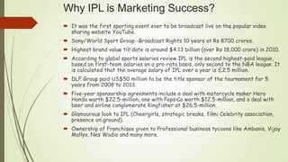 IPL cricket or marketing success | PPTX
