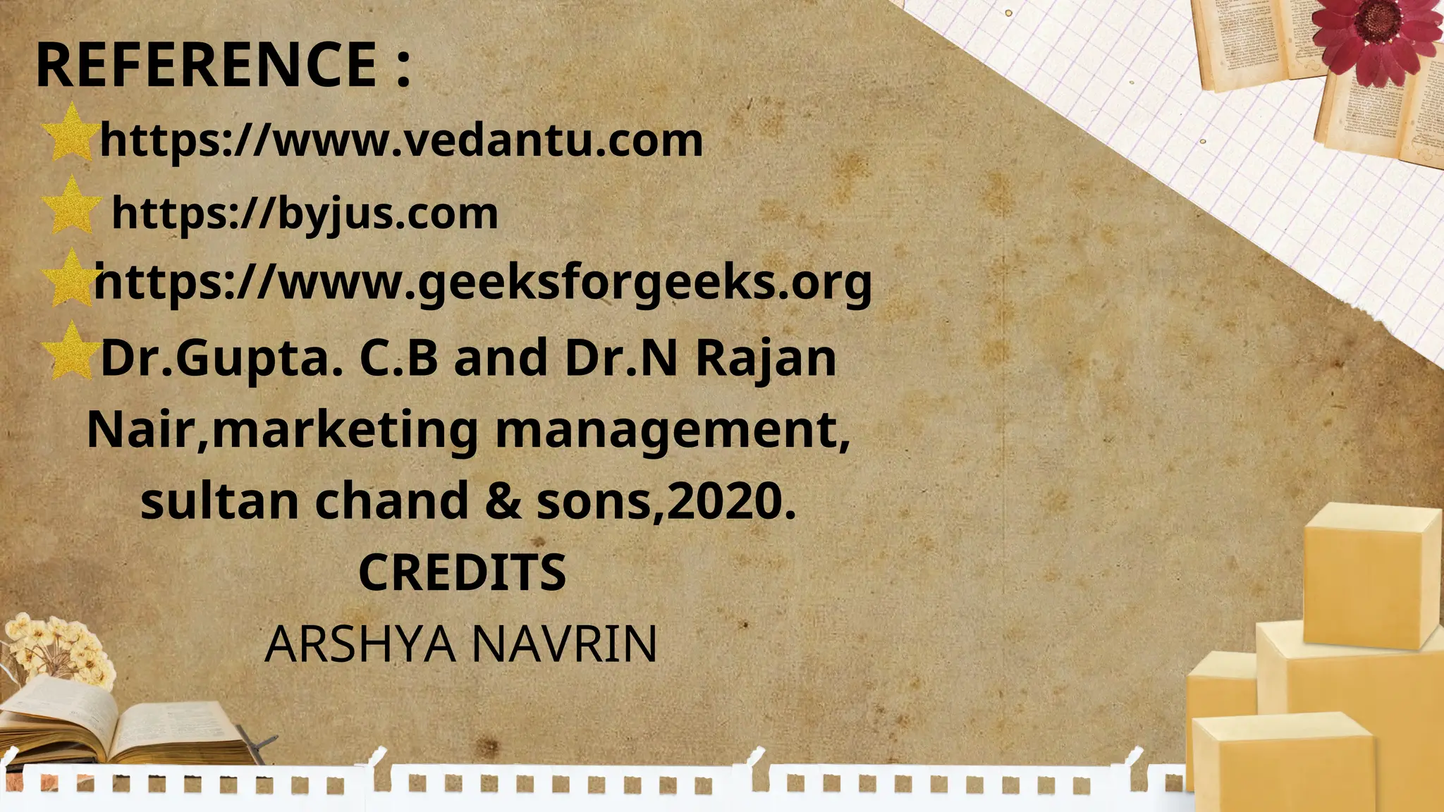 REFERENCE :
https://www.vedantu.com
https://byjus.com
https://www.geeksforgeeks.org
Dr.Gupta. C.B and Dr.N Rajan
Nair,marketing management,
sultan chand & sons,2020.
CREDITS
ARSHYA NAVRIN
 