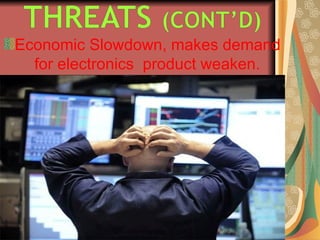 Economic Slowdown, makes demand
for electronics product weaken.
 