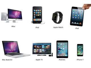 iMac
iPod Apple Watch
iPad
Mac Book Air Apple TV iPad bro iPhone 7
 