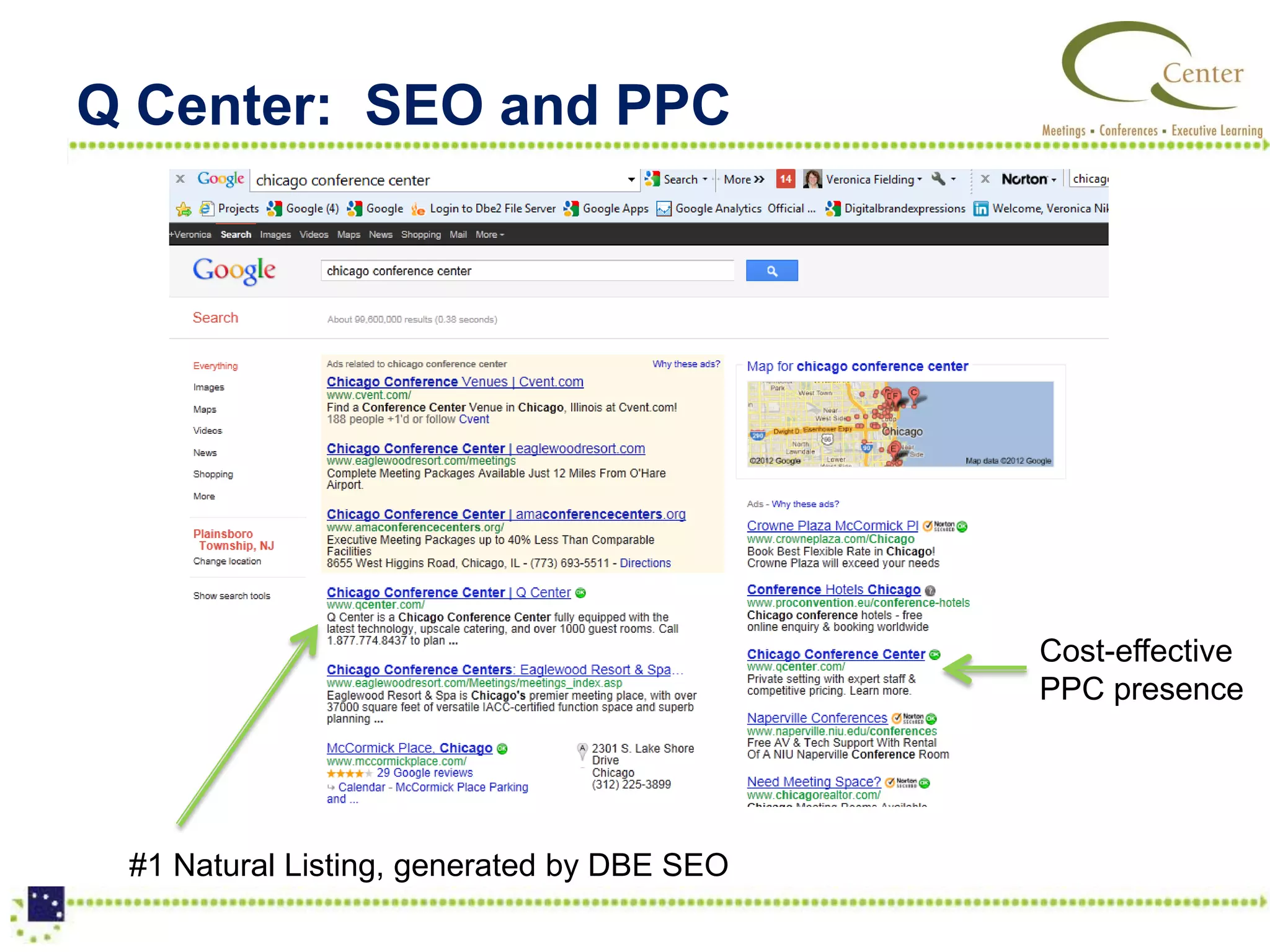 Q Center: SEO and PPC




                                            Cost-effective
                                            PPC presence




 #1 Natural Listing, generated by DBE SEO
 