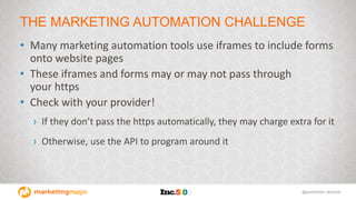 @janetdmiller | #mpb2b
THE MARKETING AUTOMATION CHALLENGE
• Many marketing automation tools use iframes to include forms
o...