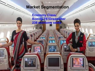 Market Segmentation 
Economy Class: 
Boeing 787Dreamliner 
238 economy seats  
