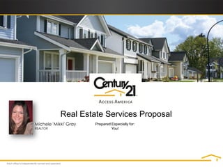Real Estate Services Proposal
Michele 'Mikki' Gray   Prepared Especially for:
REALTOR                         You!
 