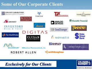 Some of Our Corporate Clients




    Exclusively for Our Clients
 © 2006 NRT Incorporated. All rights reserved.
 