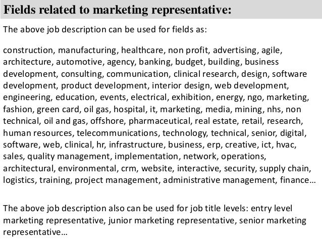 Marketing representative job description