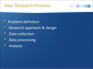 Problem definition Research approach & design Data collection Data processing Analysis 