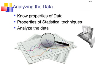1-19 
Analyzing the Data 
 Know properties of Data 
 Properties of Statistical techniques 
 Analyze the data 
 