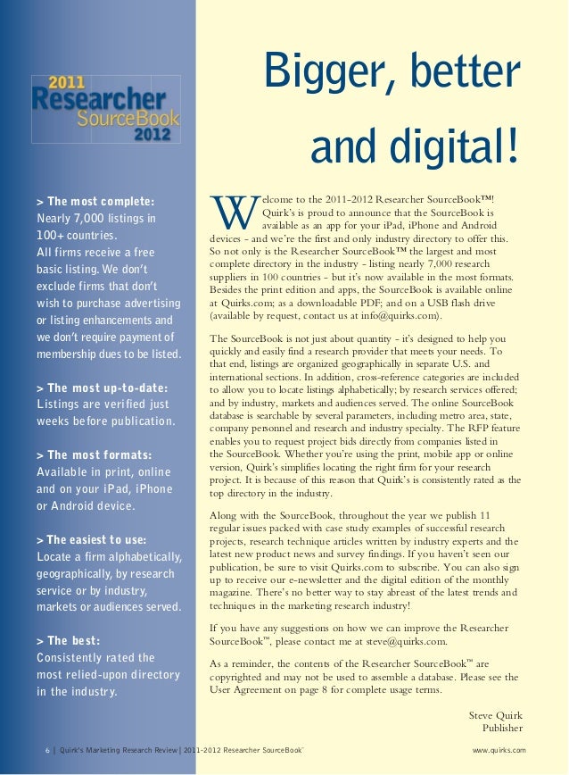 Marketing Research 1109 Quirks