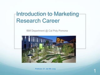 IBM Department @ Cal Poly Pomona
Professor, Dr. Jae Min Jung
1
Introduction to Marketing
Research Career
 