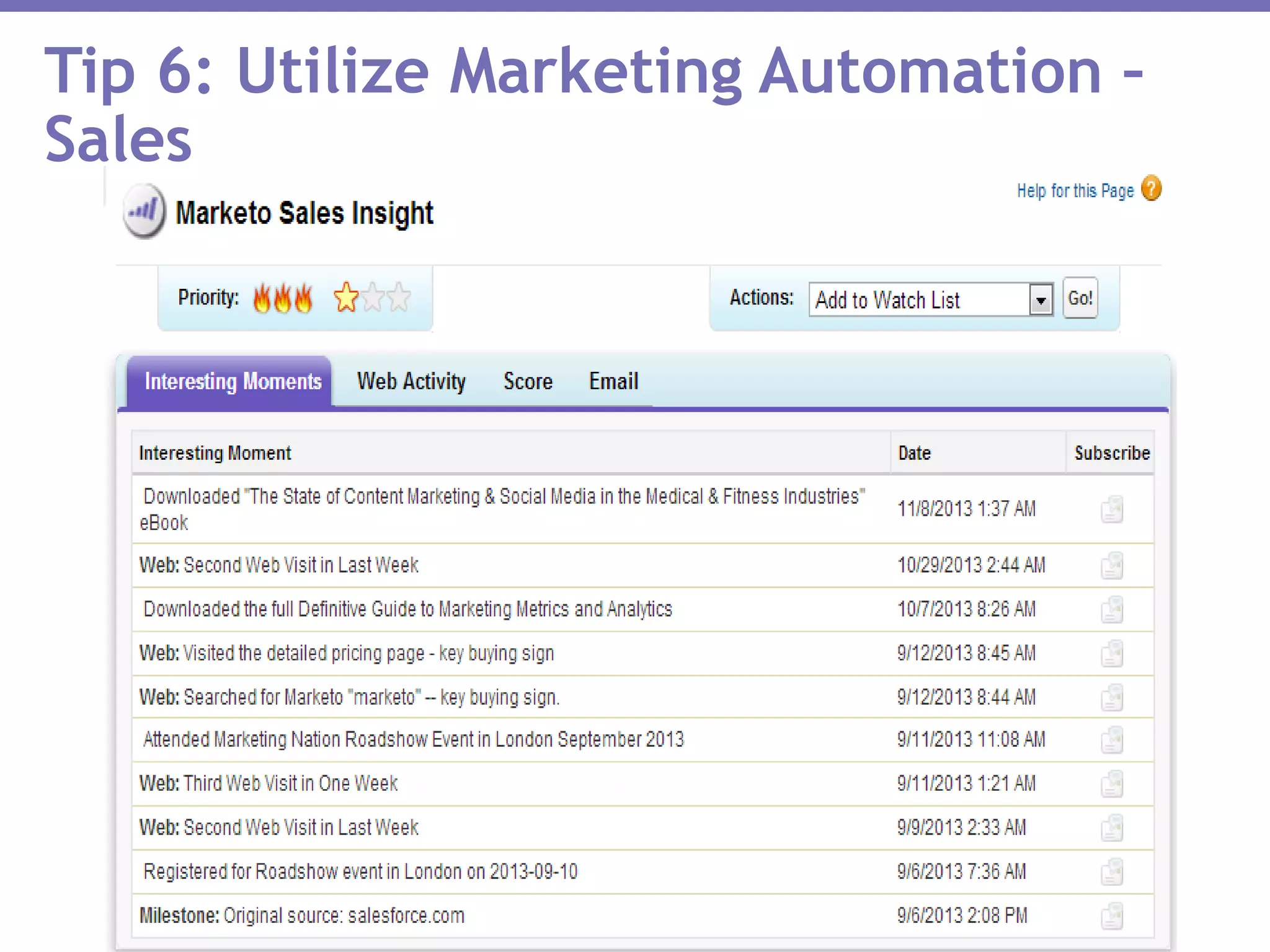 Tip 6: Utilize Marketing Automation –
Sales
 